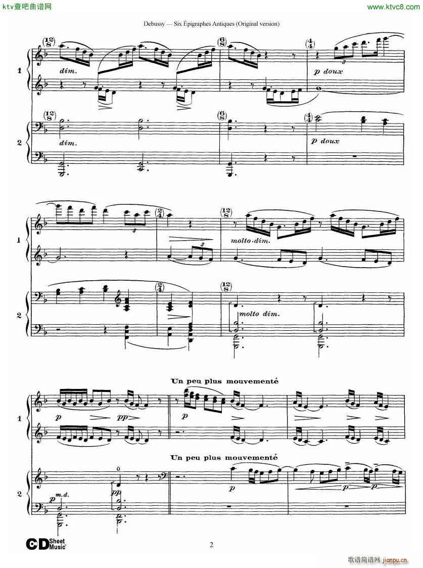Debussy Six épigraphes Antiques 2 Piano s2