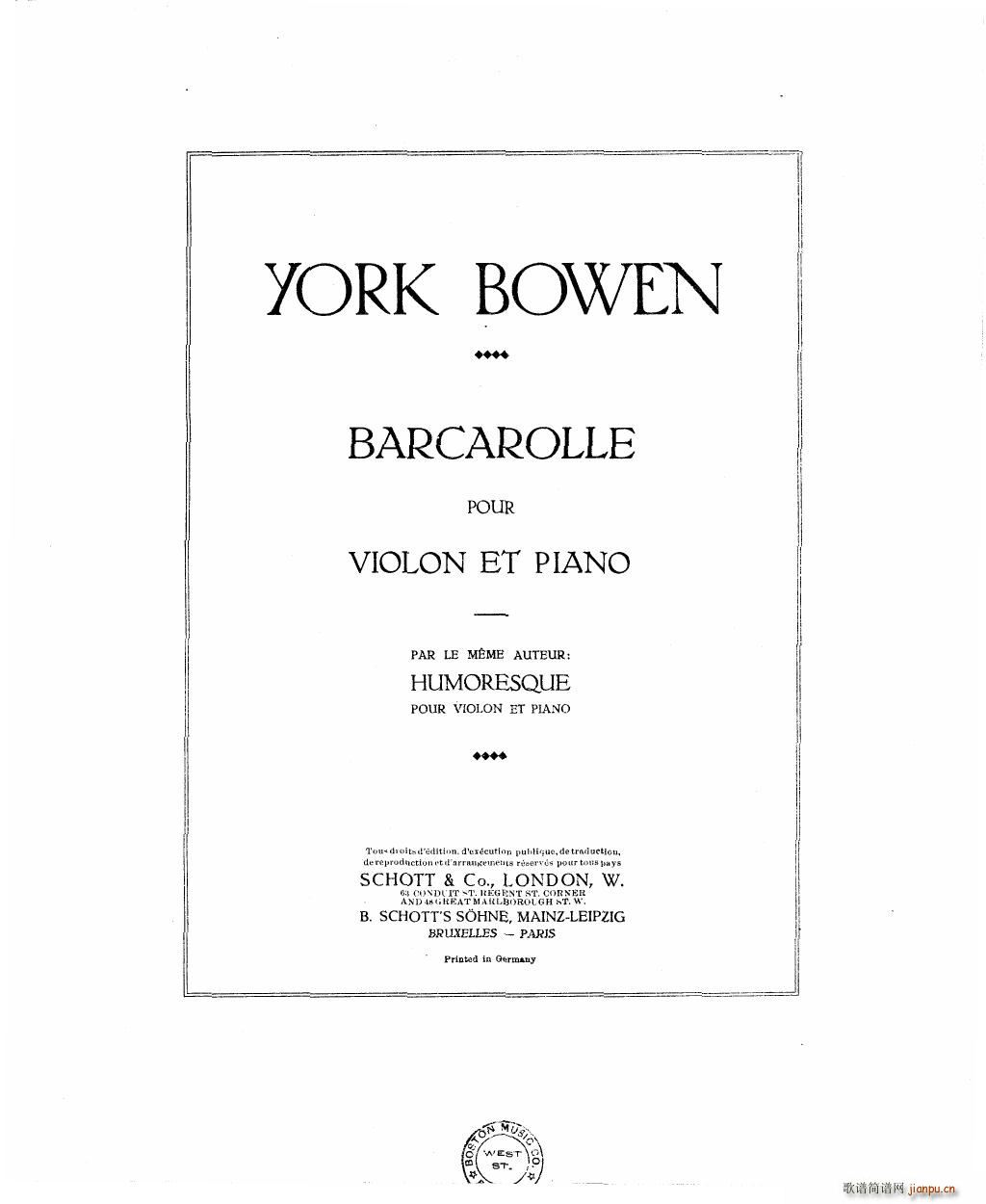 Bowen Barcarolle for violin and piano3