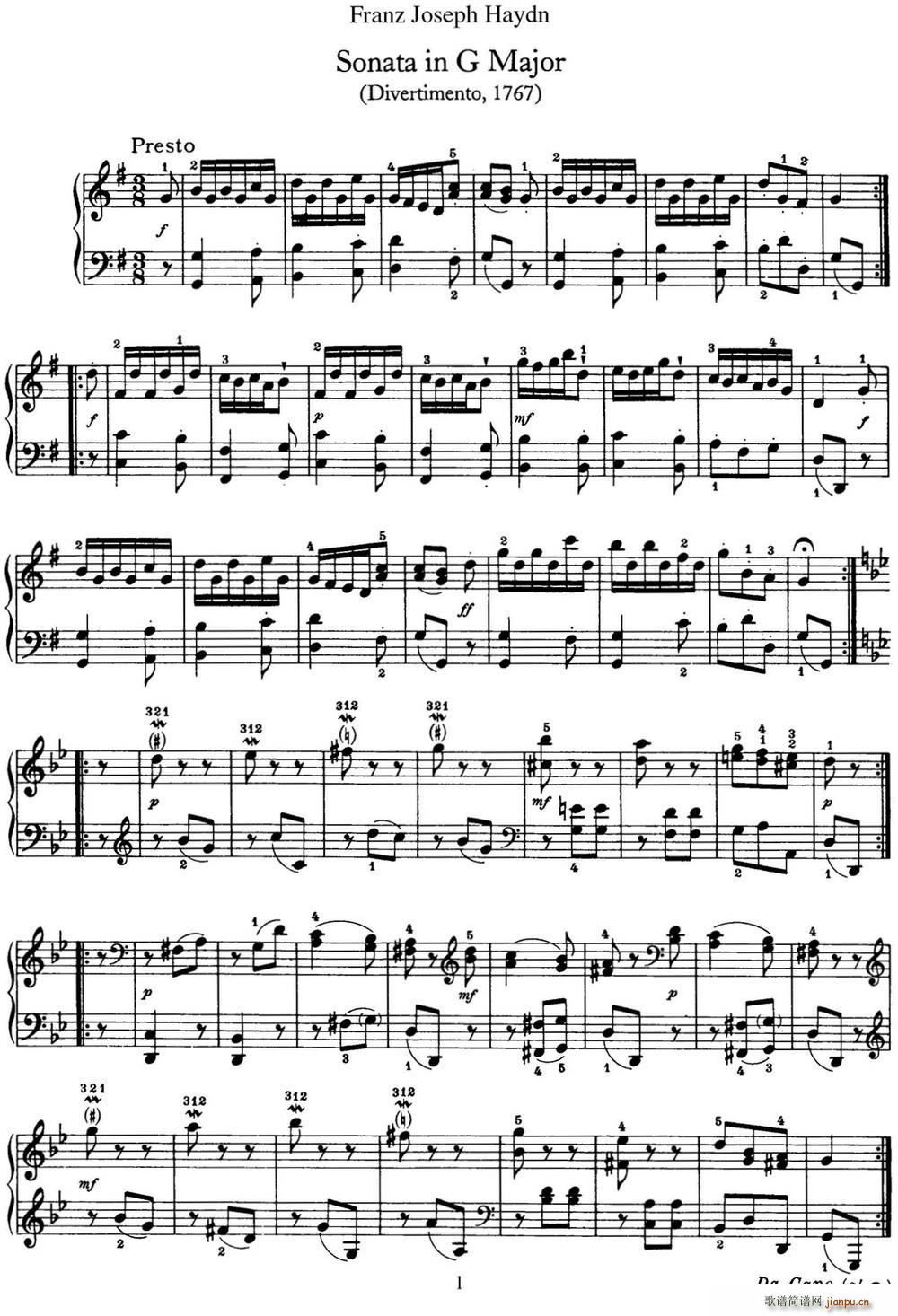 海顿 钢琴奏鸣曲 Hob XVI 11 Divertimento G major1