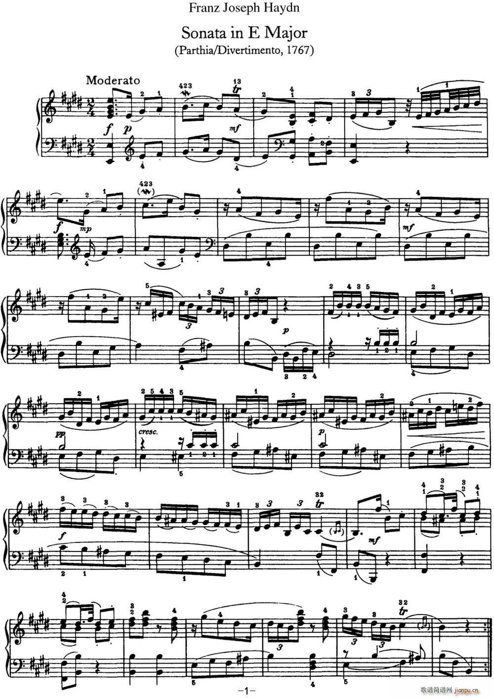 海顿 钢琴奏鸣曲 Hob XVI 13 Partita E major1