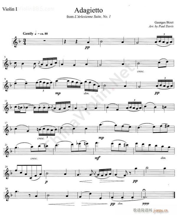 ADAGIETTO FROM L`ARLESIESIENNE SUITE No 1 第一小提琴_比捷1