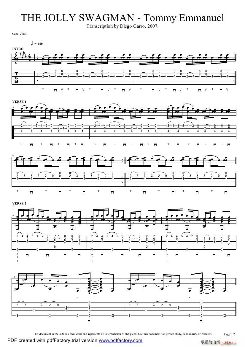 tommy emmanuel the jolly swagman（指弹吉它）1