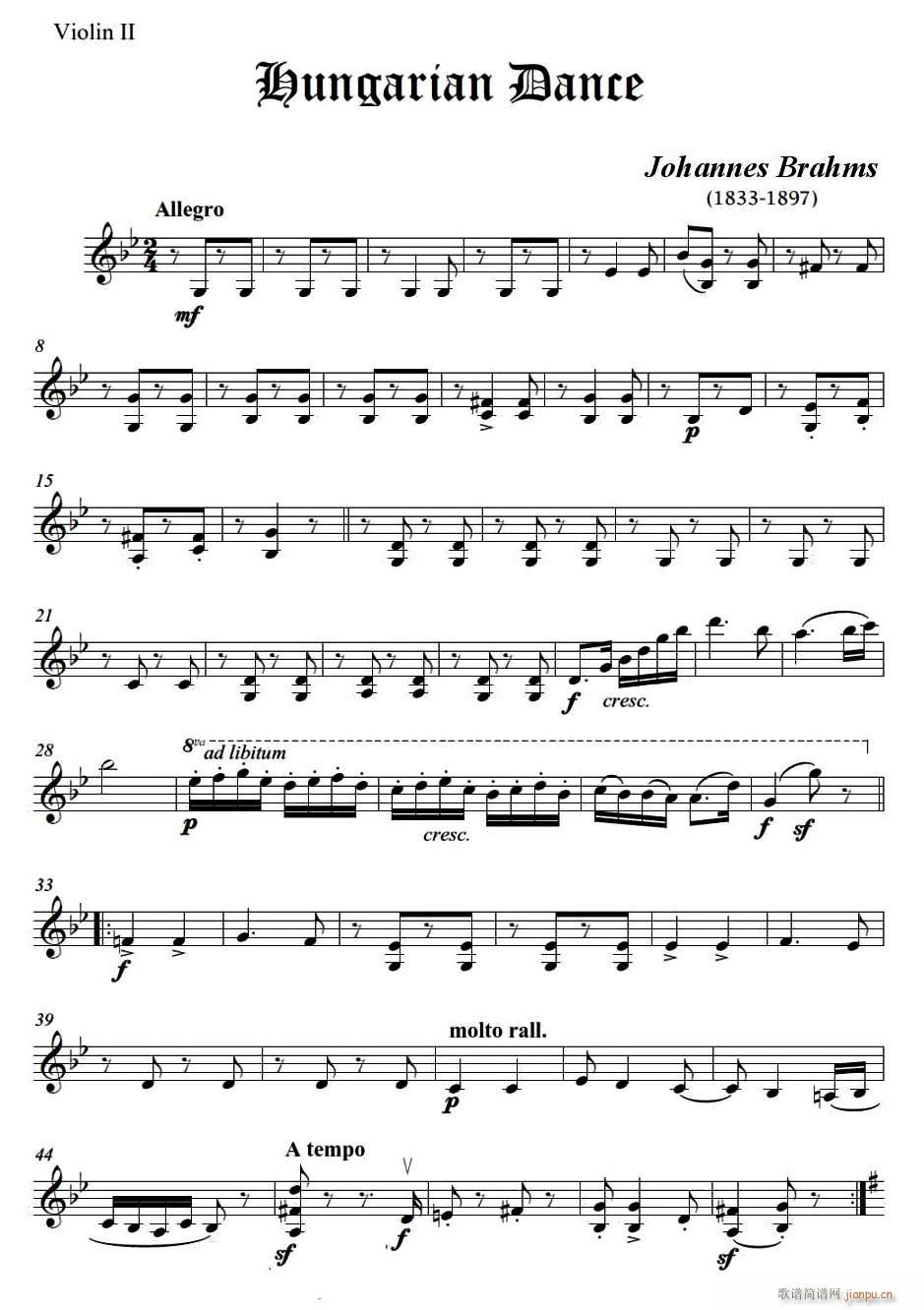 匈牙利舞曲（弦乐四重奏第二小提琴分谱） 提琴1
