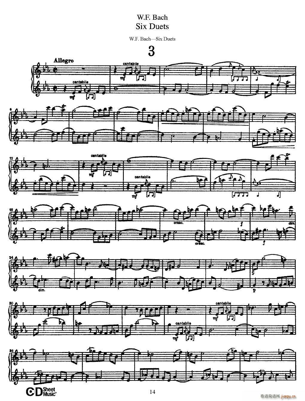 W F 巴赫―六首二重奏练习曲（3）1