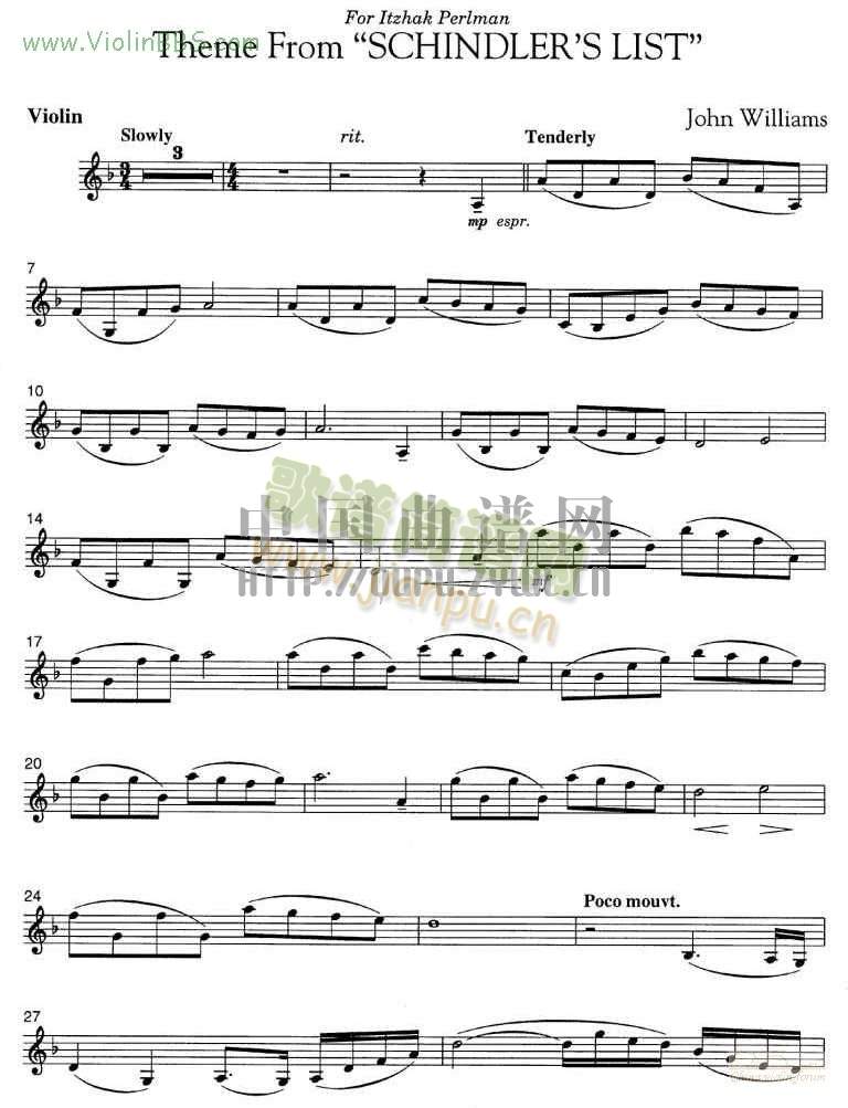 辛德勒名单 (约翰・威廉姆斯)主题曲+钢琴伴奏谱1