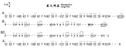 星之所在&nbsp;口琴乐谱1