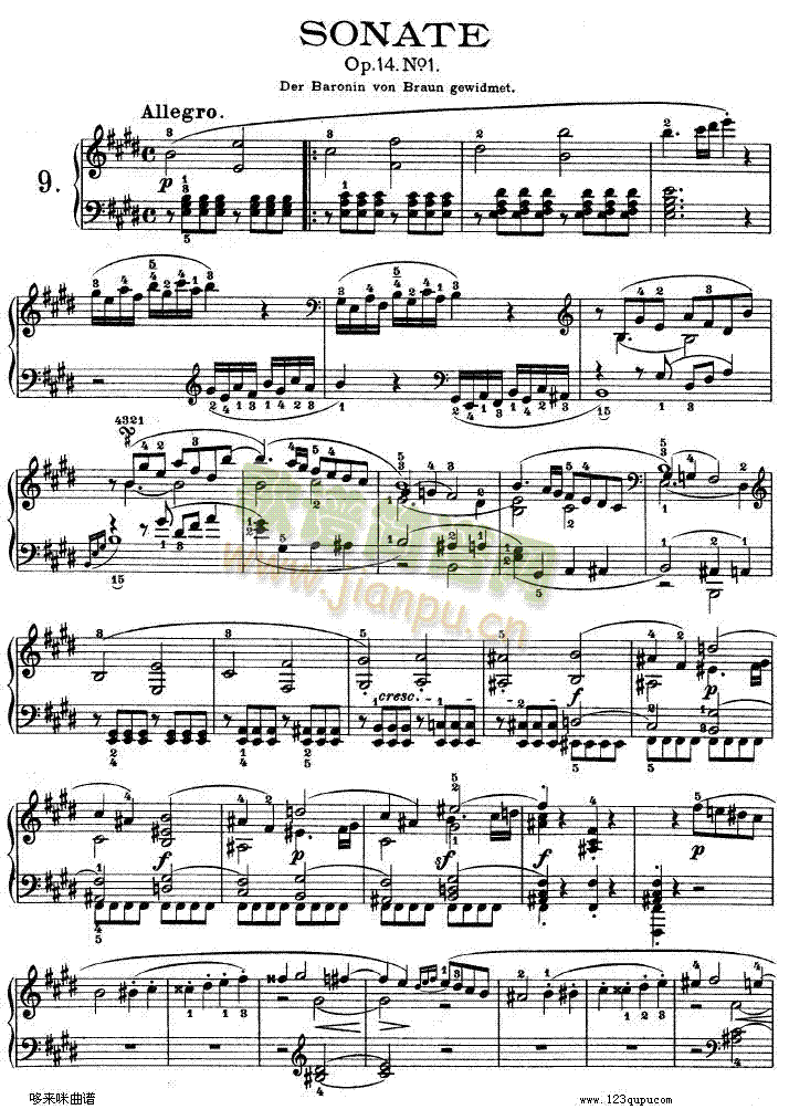 E大调第九钢琴奏鸣曲　Op. 14 No―1-贝多芬1
