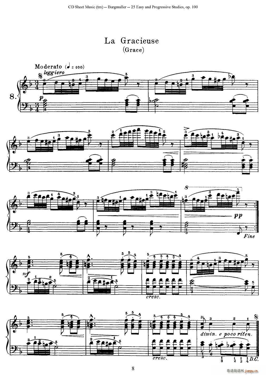 布尔格缪勒-25首钢琴进阶练习曲 Op 100（8、美资）1