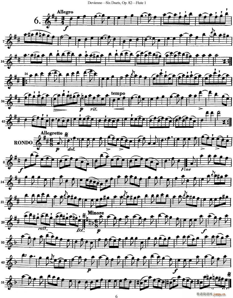 德维埃纳六个长笛二重奏小段Op 82――Flute 1(NO 6)1