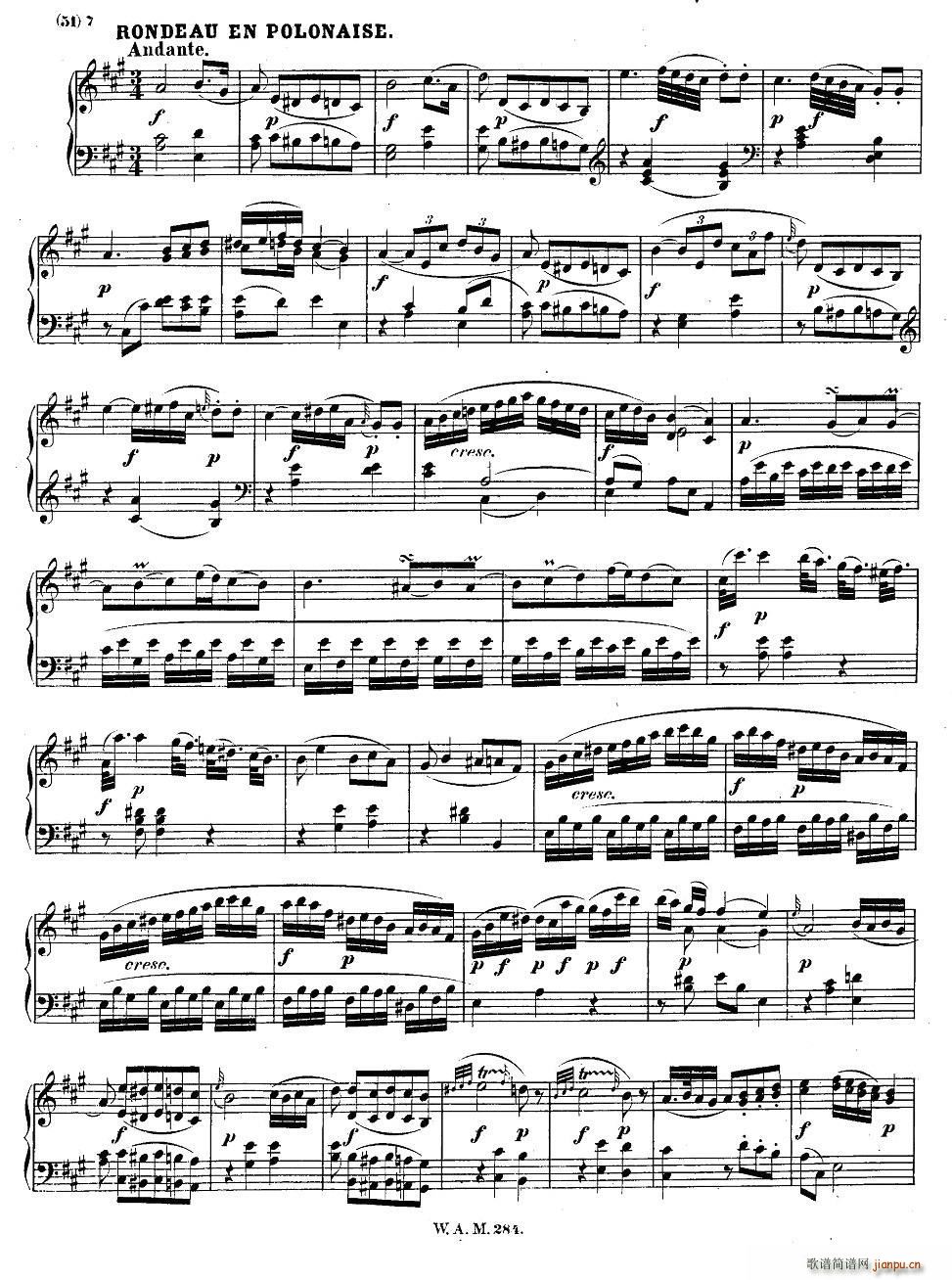 D大调第六钢琴奏鸣曲 KV 2846