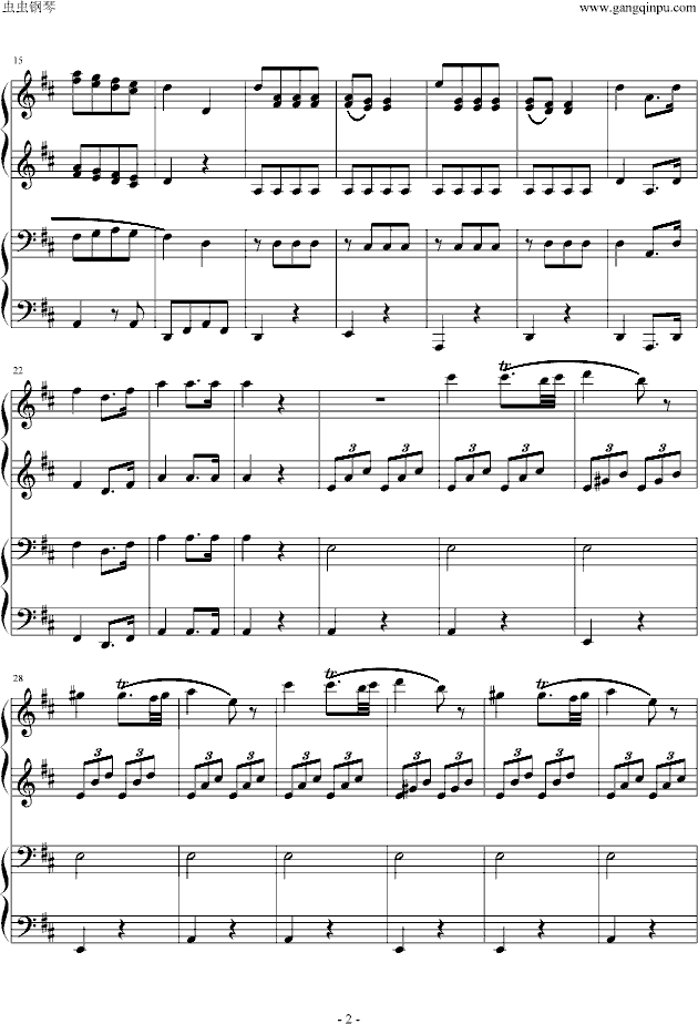 莫扎特D大调四手联弹钢琴奏鸣曲第三乐章-钢琴谱(钢琴曲)-莫扎特2