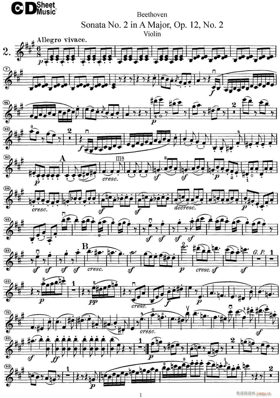 Violin Sonata No 2 in A Major Op 12 No 21
