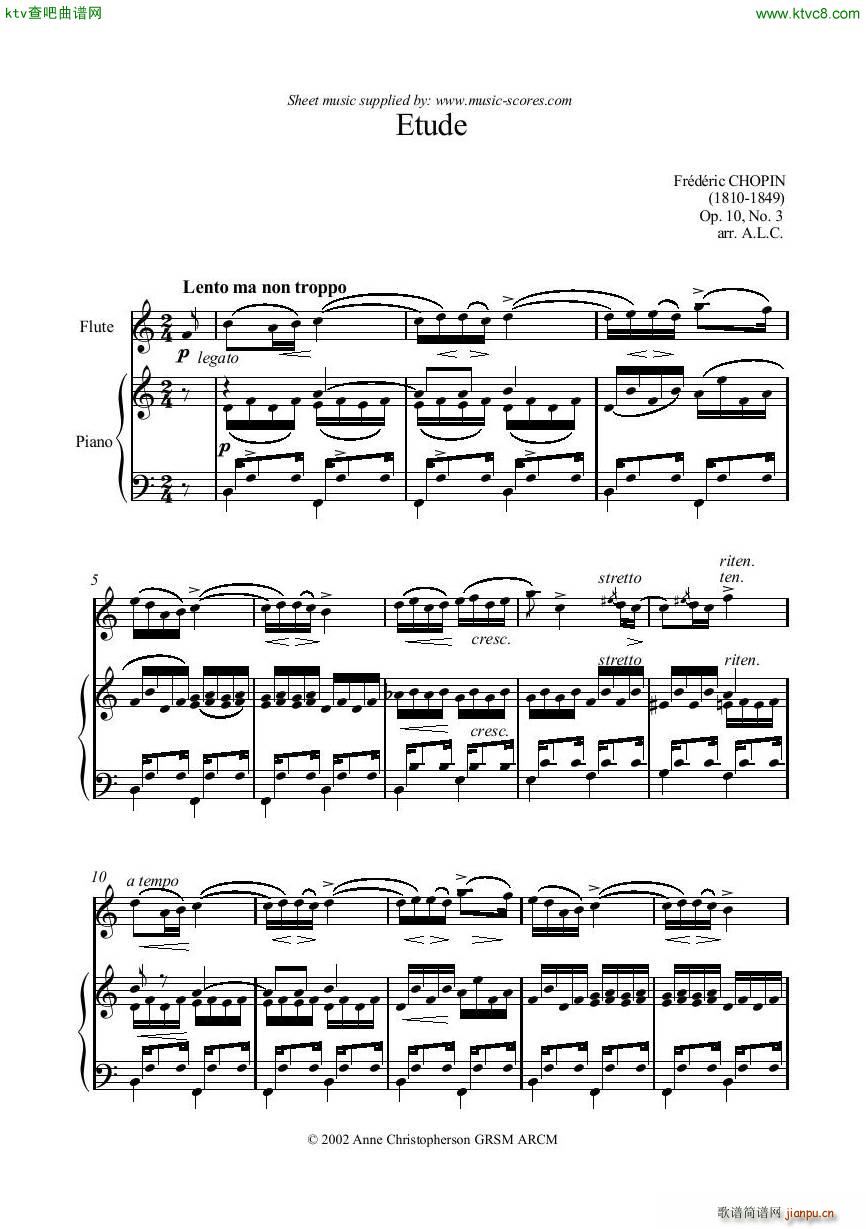 Chopin Tristesse Etude Op 10 No 3 Flute Piano1