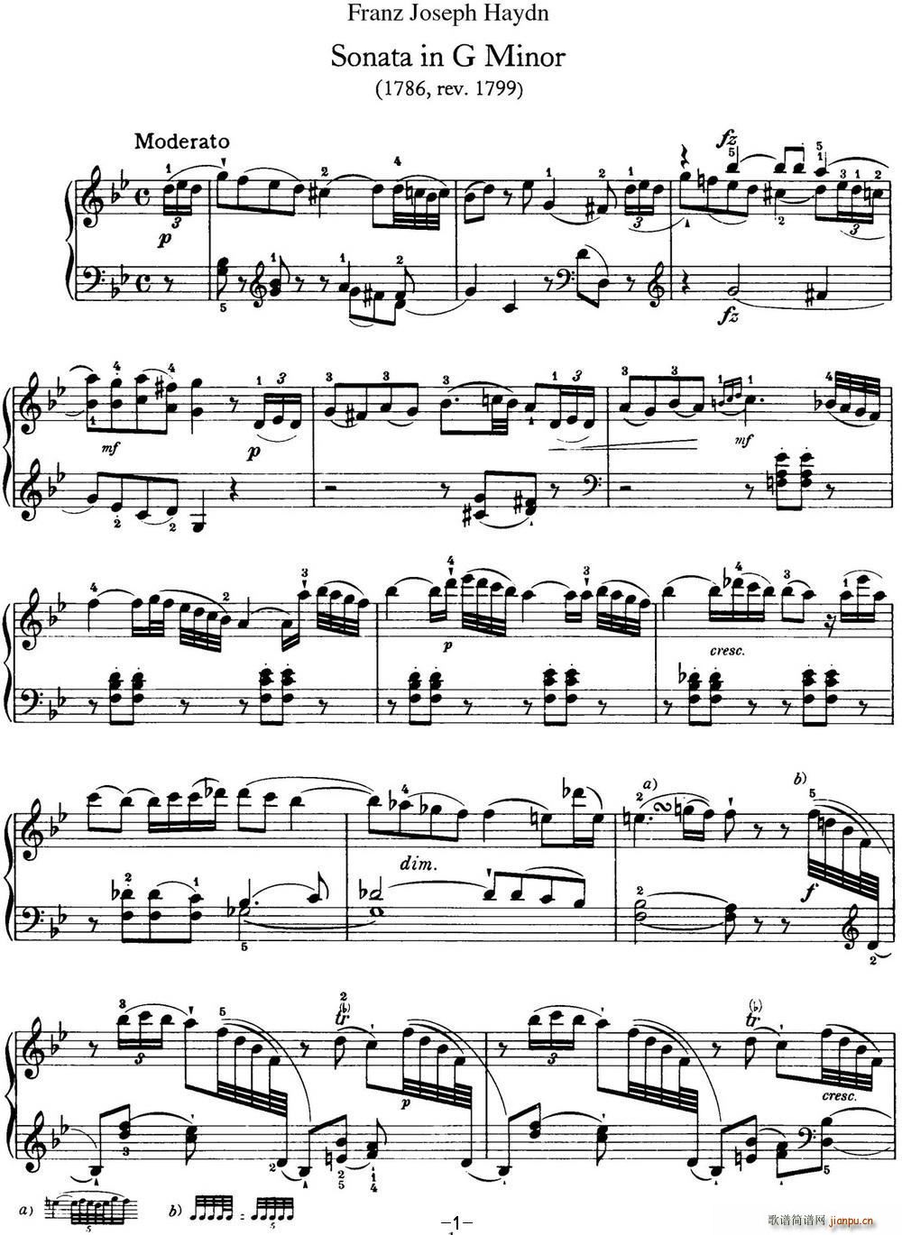 海顿 钢琴奏鸣曲 Hob XVI 44 in G minor1