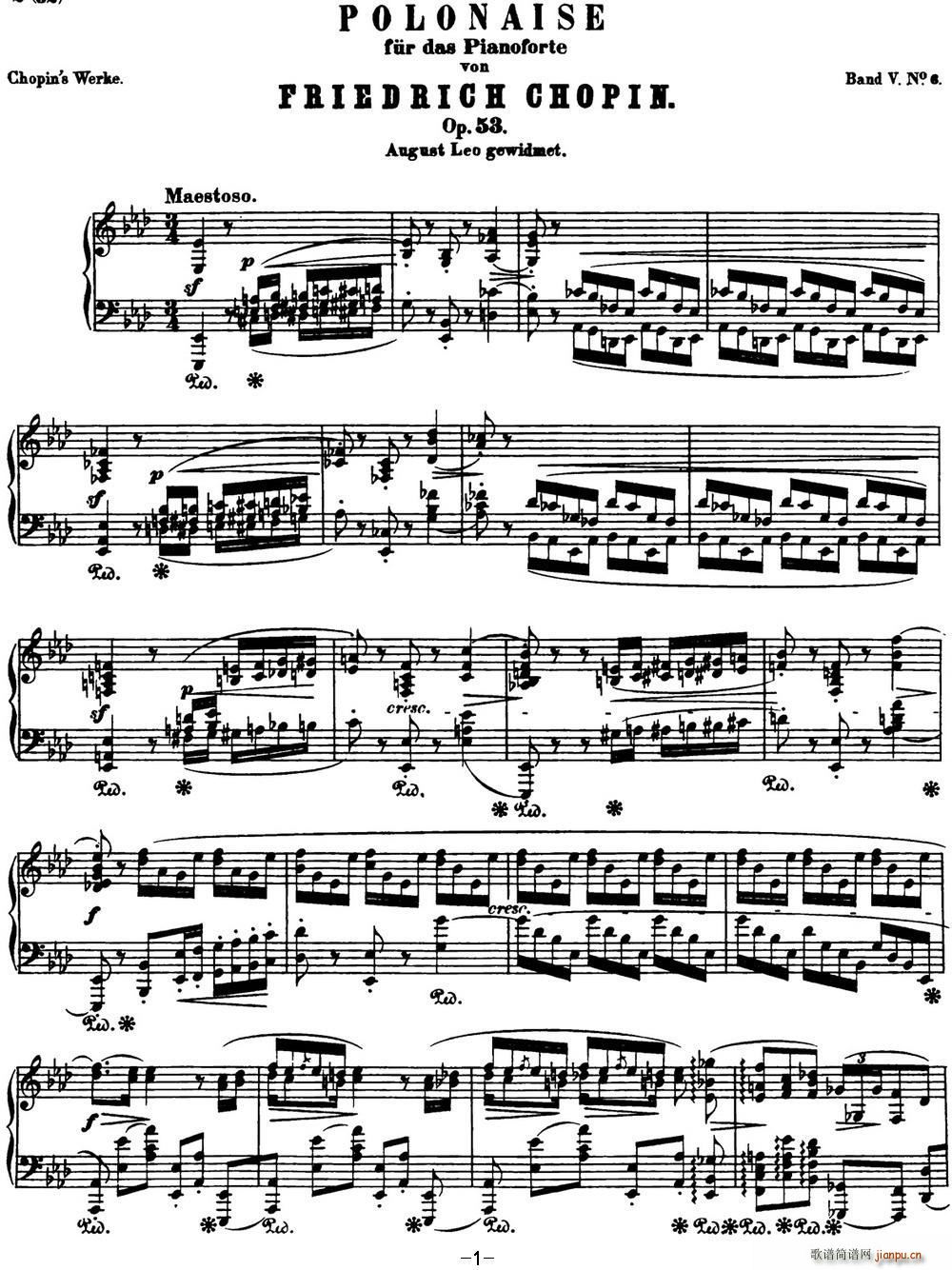 肖邦 波兰舞曲 英雄 Op 53 降A大调 Polonaise1