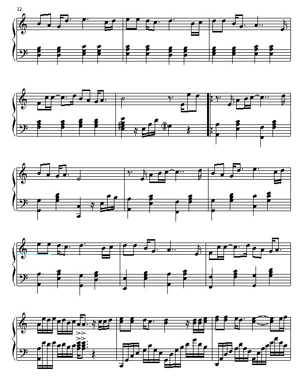 一千个伤心的理由-钢琴谱(钢琴曲)-张学友2