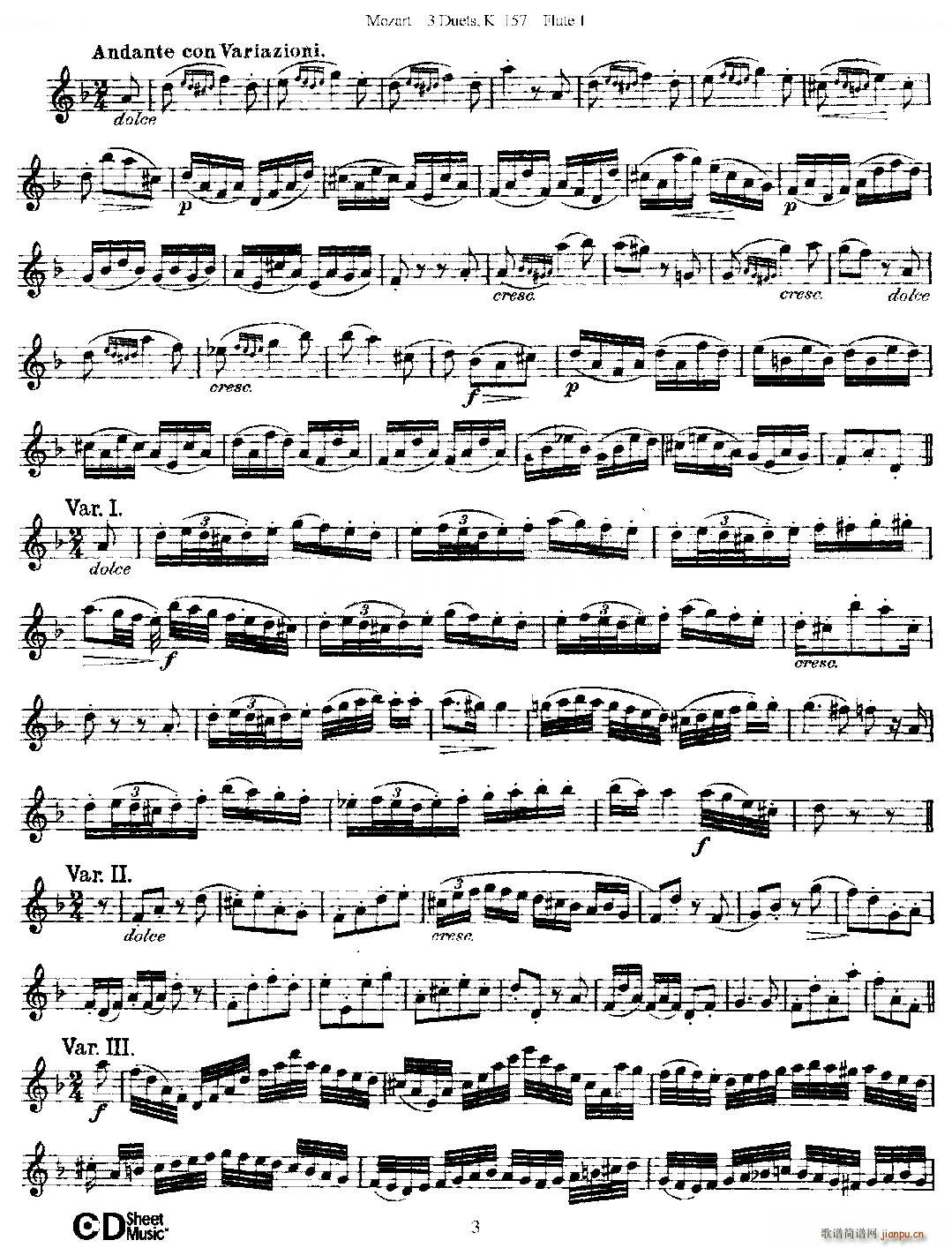 3 Duets K 157 之第一长笛（二重奏三首 K157号） 铜管3