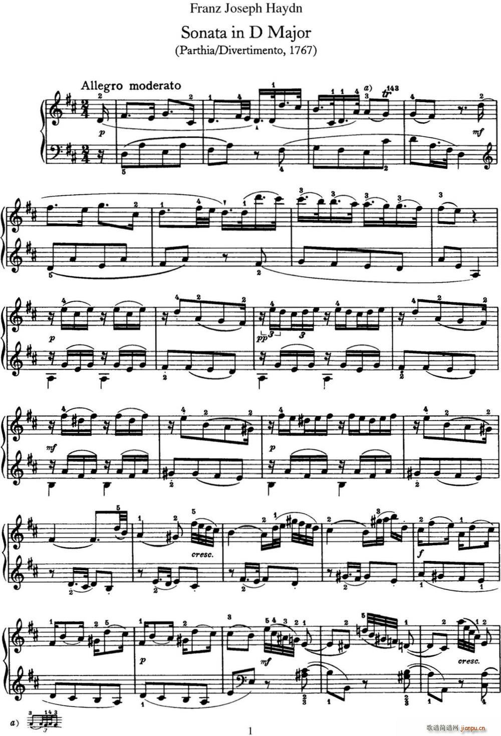 海顿 钢琴奏鸣曲 Hob XVI 14 Partita D major1