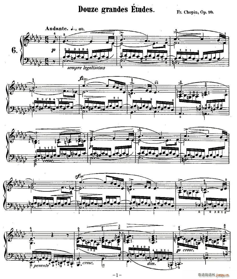 肖邦钢琴练习曲，Op.10之六1