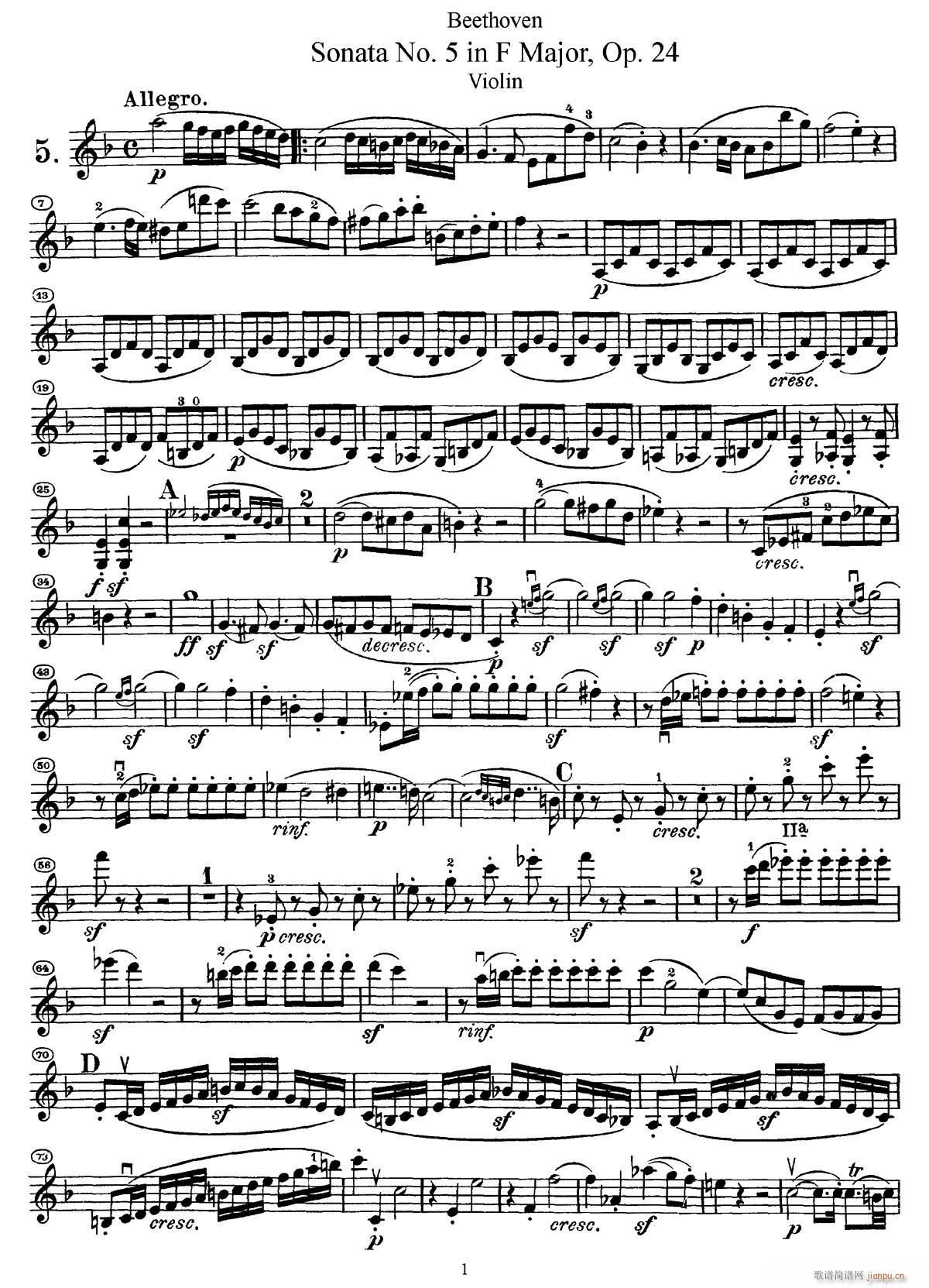 Sonata No 5 in F Major Op 24（F大调第五小提琴奏鸣曲）1
