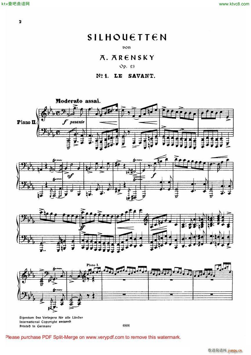 Arensky op 23 Suite No 2 Silhouettes23
