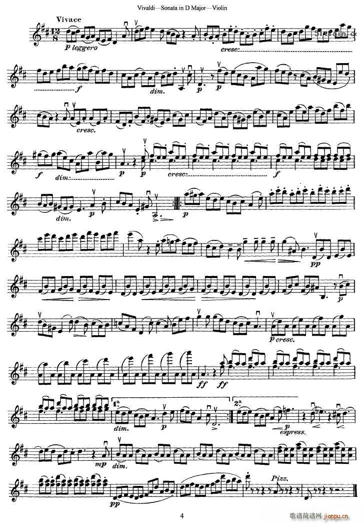 维瓦尔第D大调小提琴奏鸣曲4