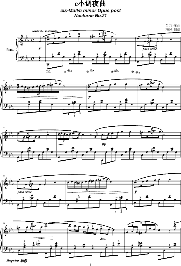 肖邦-c小调夜曲(Opus post)-钢琴谱(钢琴曲)-肖邦-chopin1