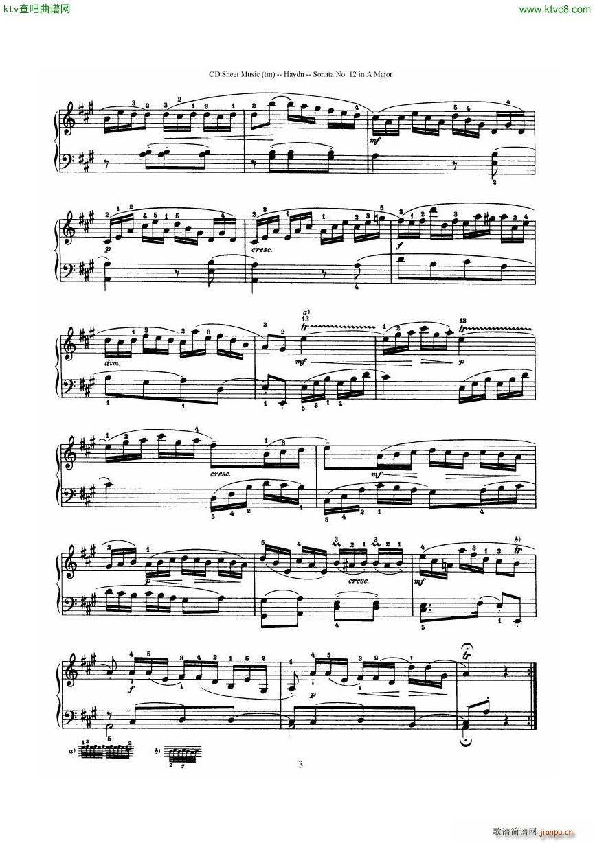 Haydn Joseph Sonata no 12 in A Major3