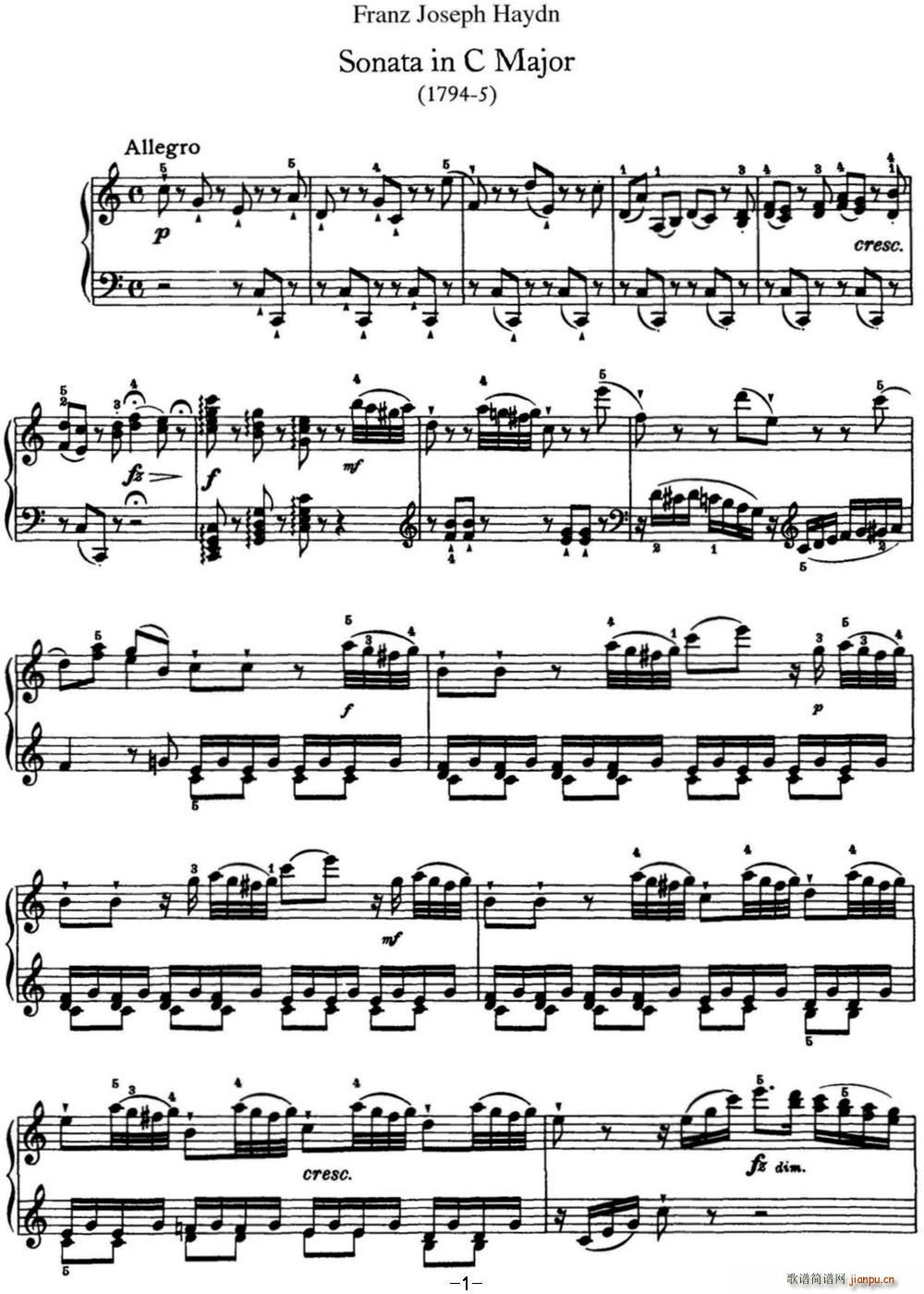 海顿 钢琴奏鸣曲 Hob XVI 50 in C major1