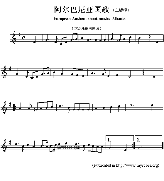 阿尔巴尼亚国歌（European Anthem sheet music:Albania）1