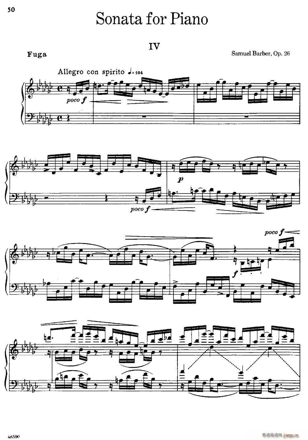 塞缪尔 巴伯 - 降e小调钢琴奏鸣曲 op 26 v 41
