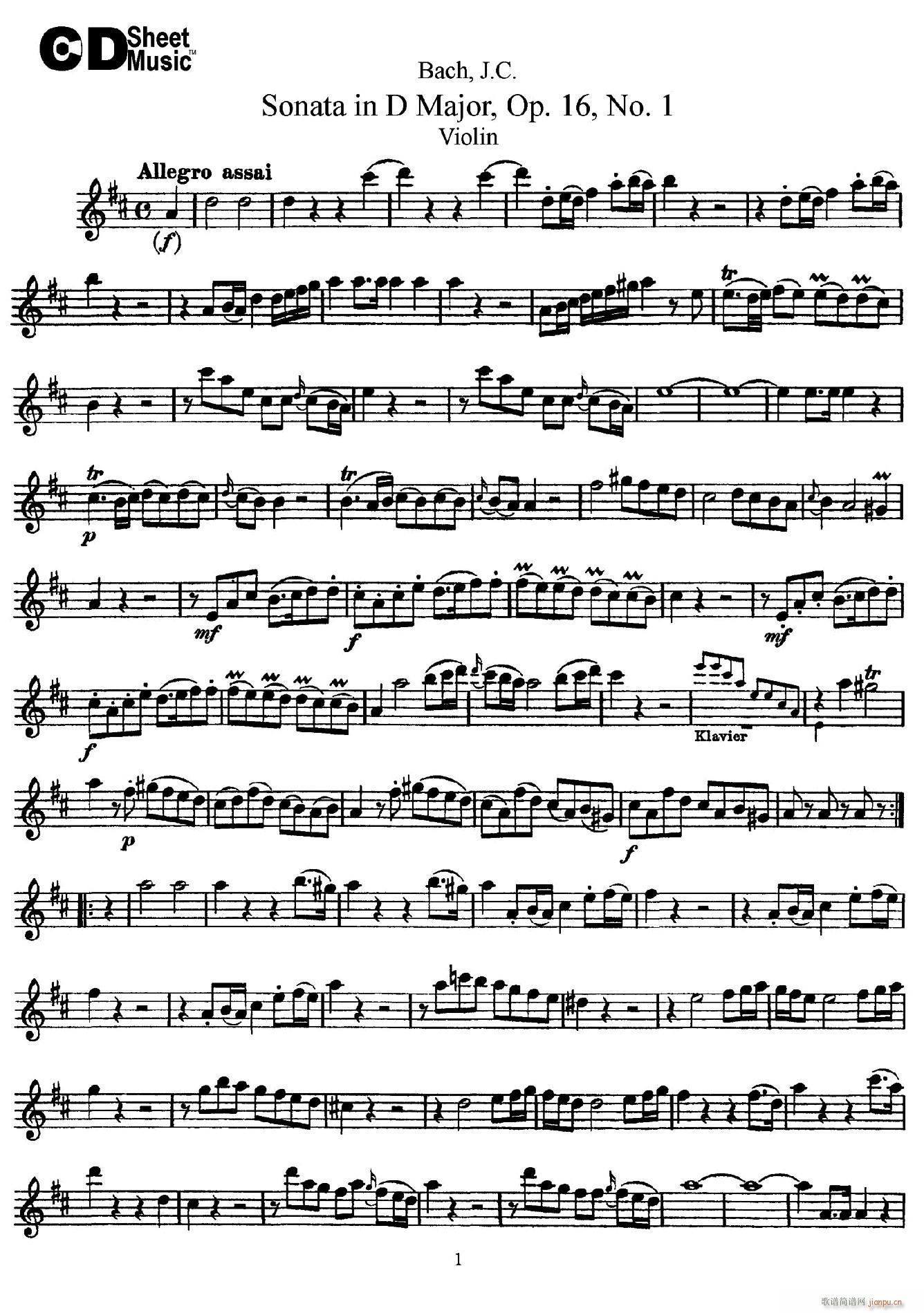 Sonata in D Major Op 16 No 11