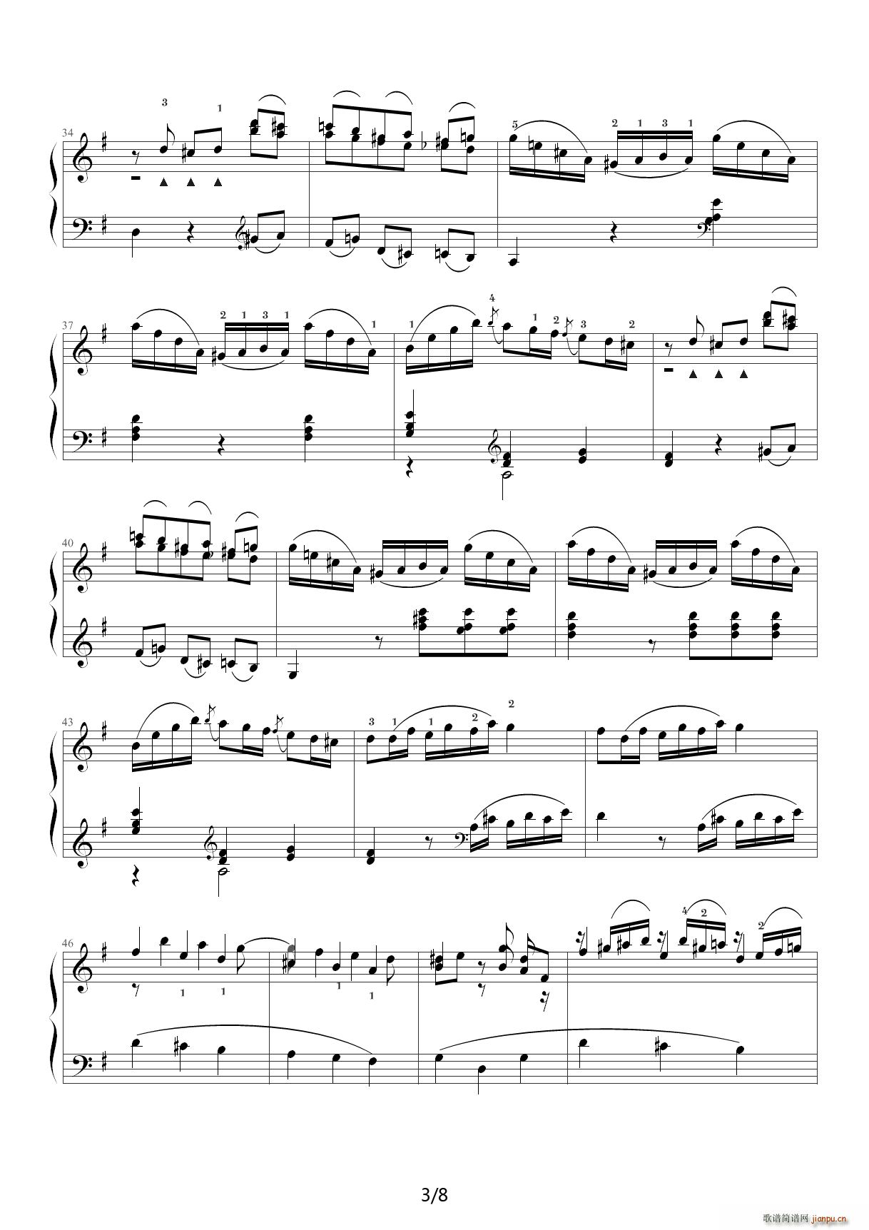 中央音乐学院钢琴（业余）考级教程六级（45、G大调奏鸣曲第一乐章K 283） G调3