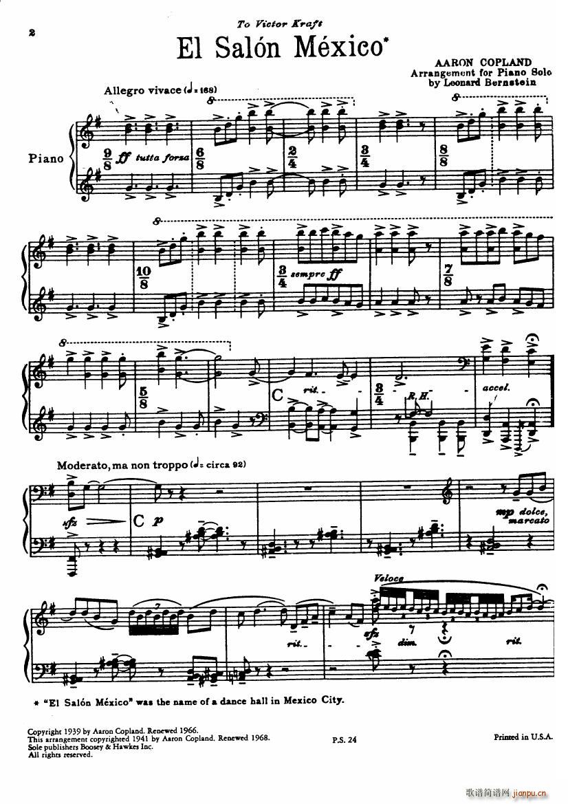 Copland Aaron Arr Bernstein El Salon Mexico1