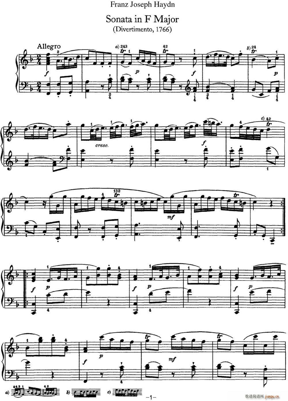 海顿 钢琴奏鸣曲 Hob XVI 9 Divertimento F major1
