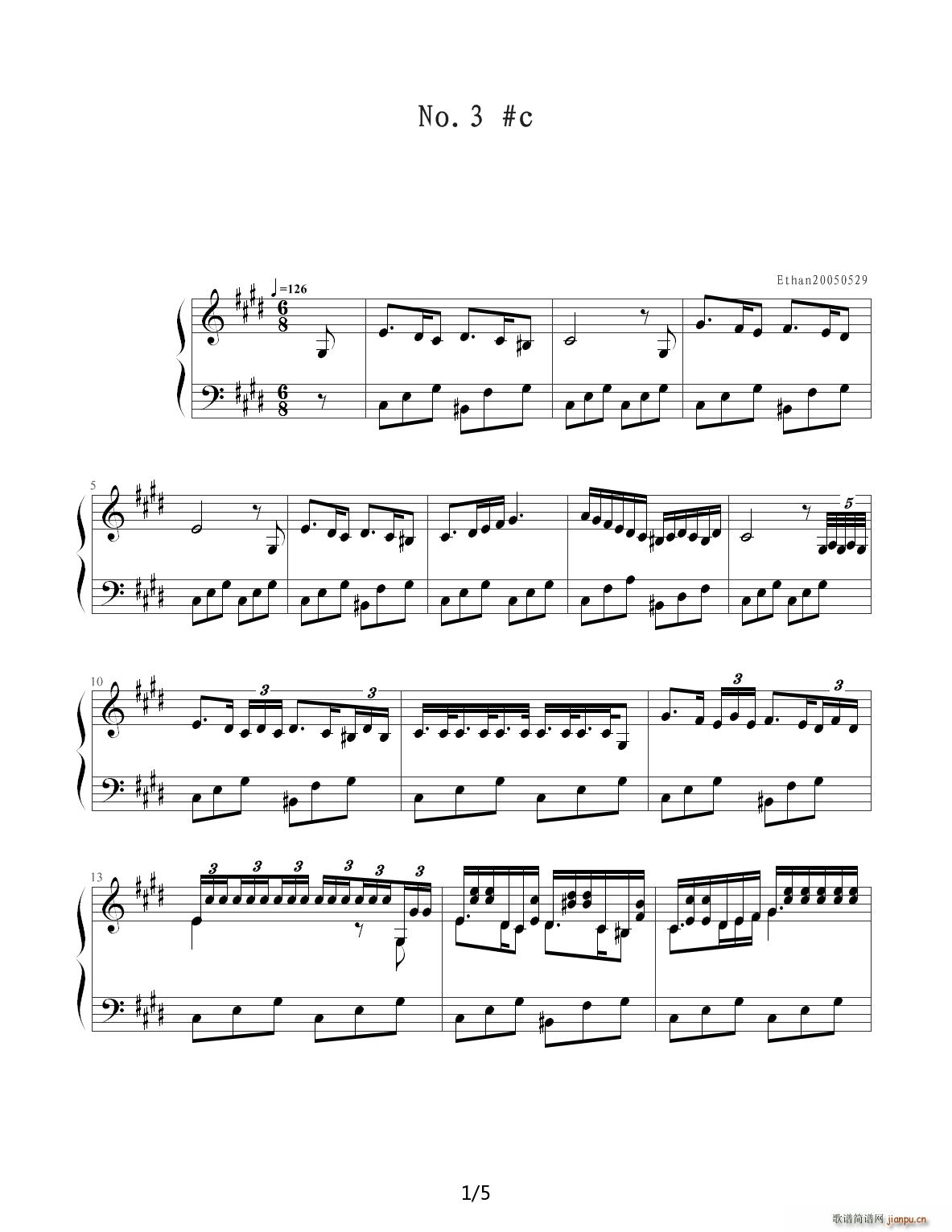 第三首曲子 升c小调的曲子 E调1