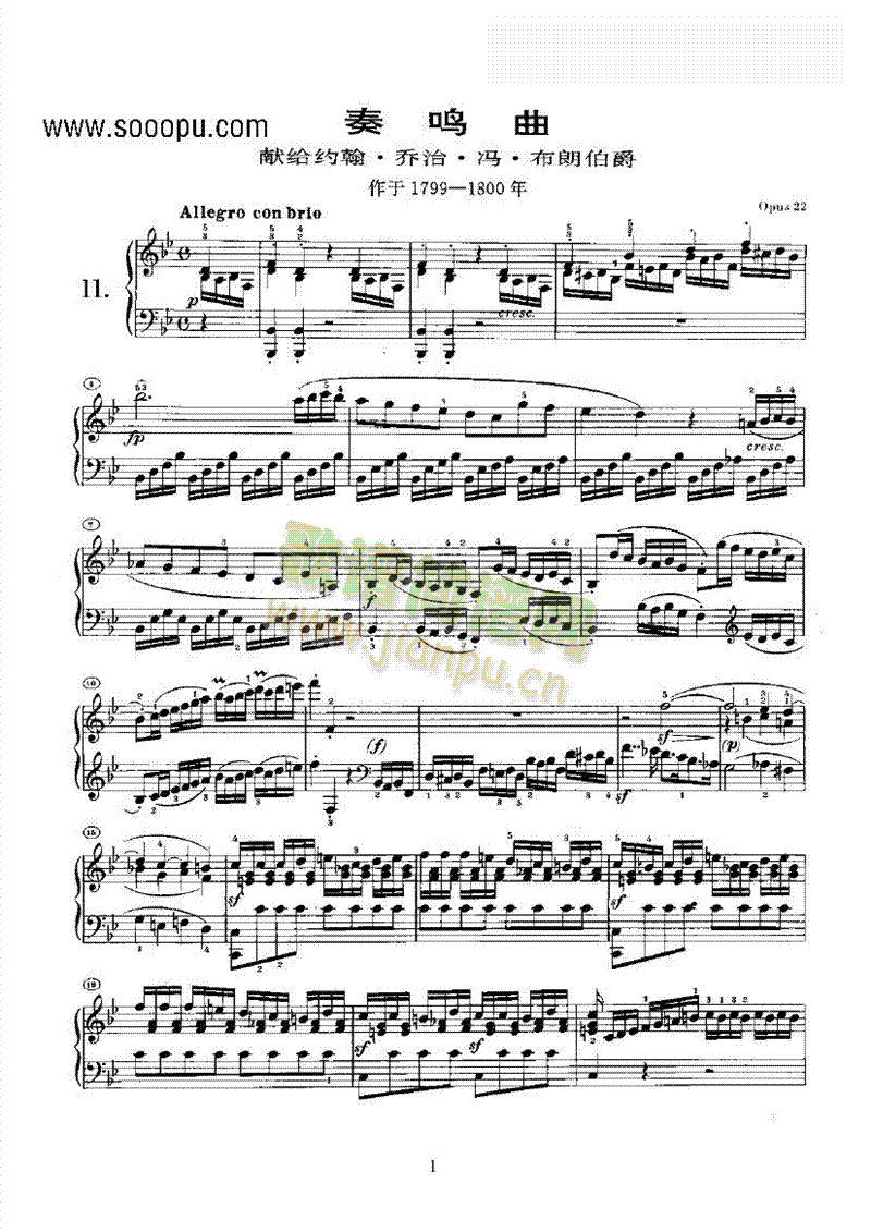 奏鸣曲(Opus22) 键盘类 钢琴1