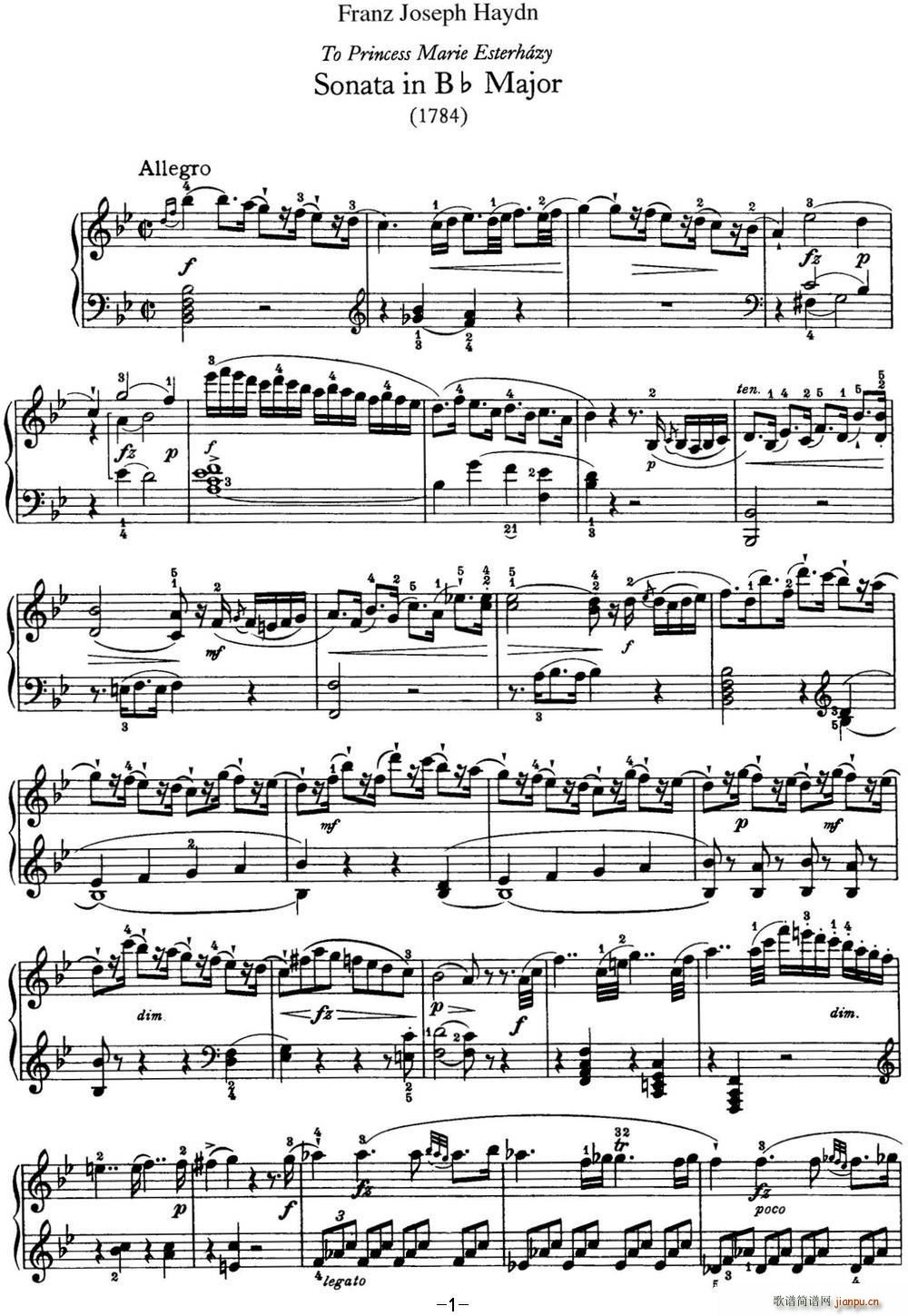 海顿 钢琴奏鸣曲 Hob XVI 41 in B-flat major1