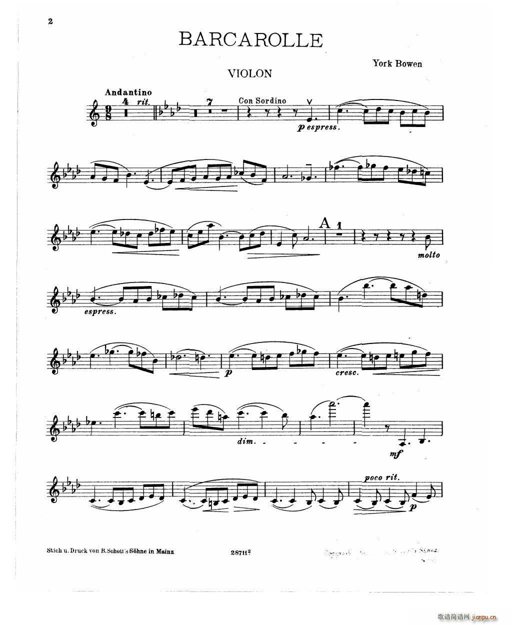 Bowen Barcarolle for violin and piano18