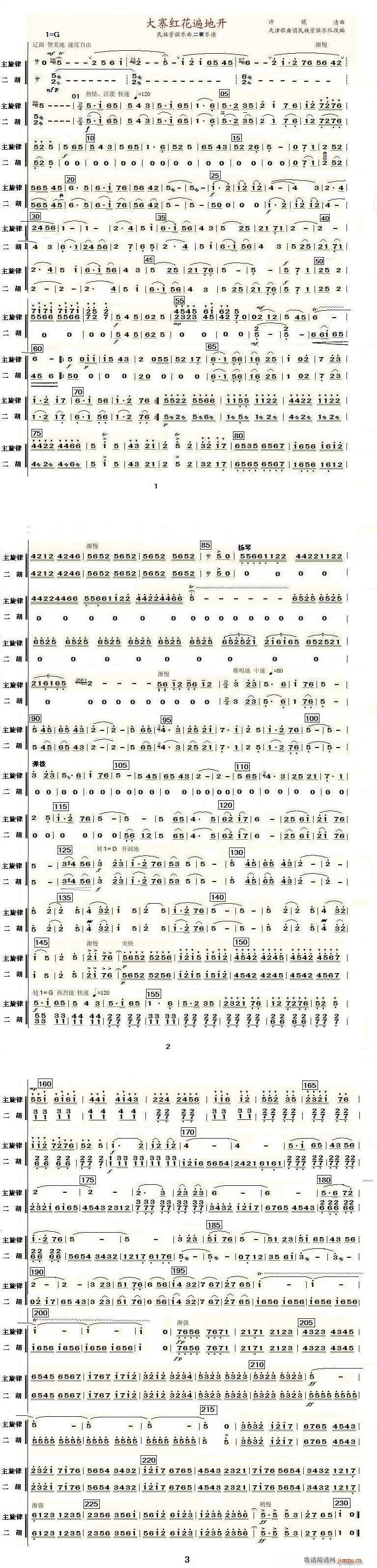 大寨红花遍地开(二胡分谱)1
