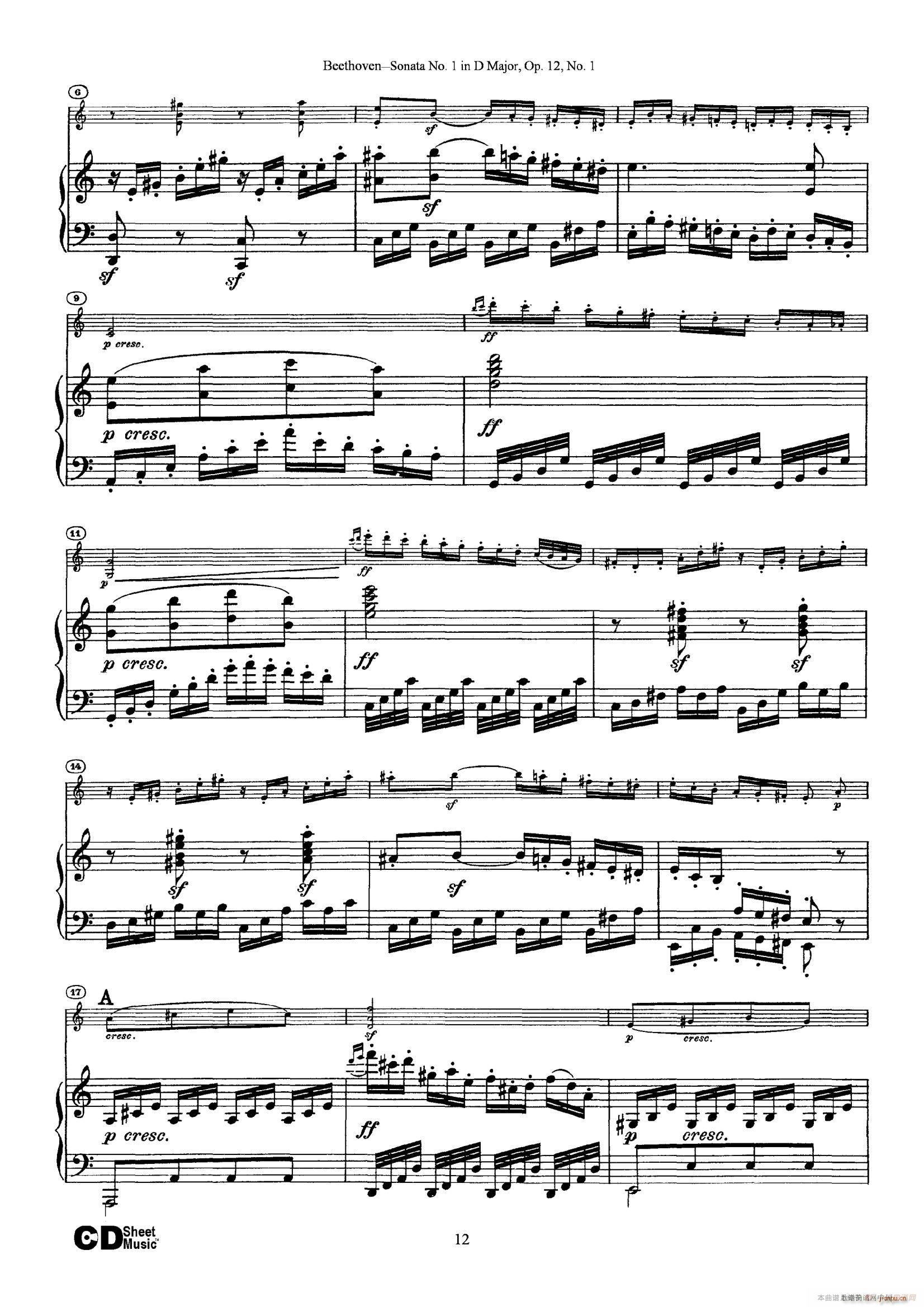 D大调第一小提琴奏鸣曲（Sonata No 1 in D Major Op 12 No 1）（ 钢琴伴奏）12