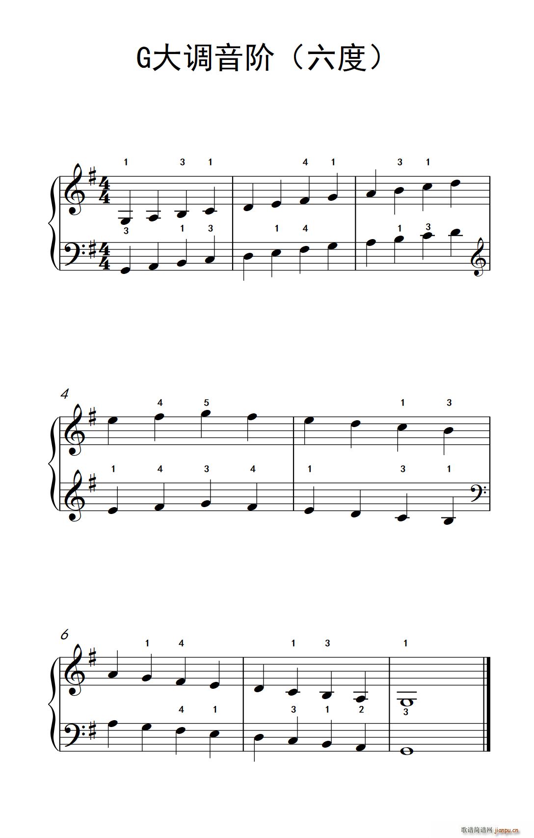 G大调音阶(六度)(儿童钢琴练习曲)1