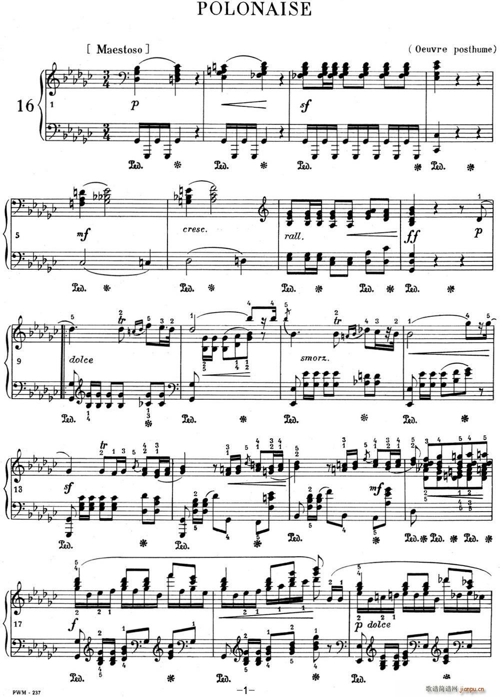 肖邦 波兰舞曲 Op posth P 1 No 8 降G大调1