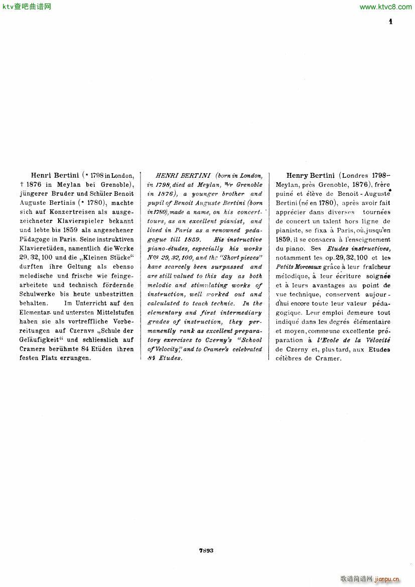 Henri Bertini 1798 1876 25 Easy Etudes Op 1002