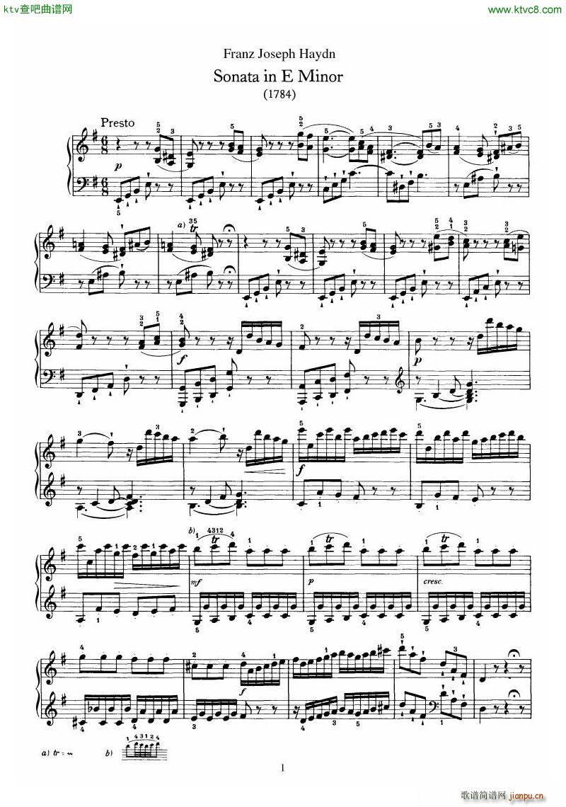 Haydn Piano Sonata No 34 In E1