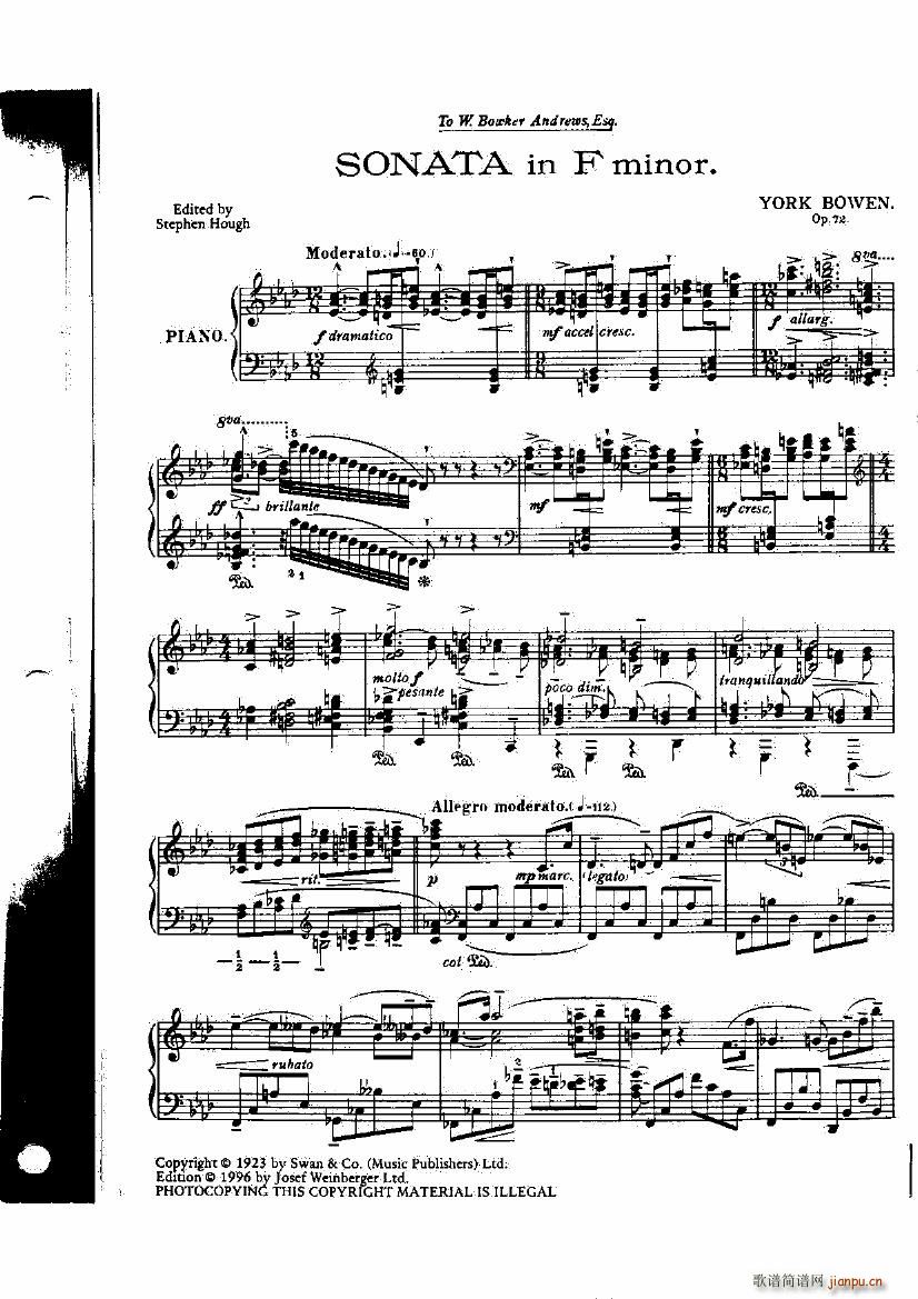 Bowen Op 72 Piano Sonata No 5 in F1