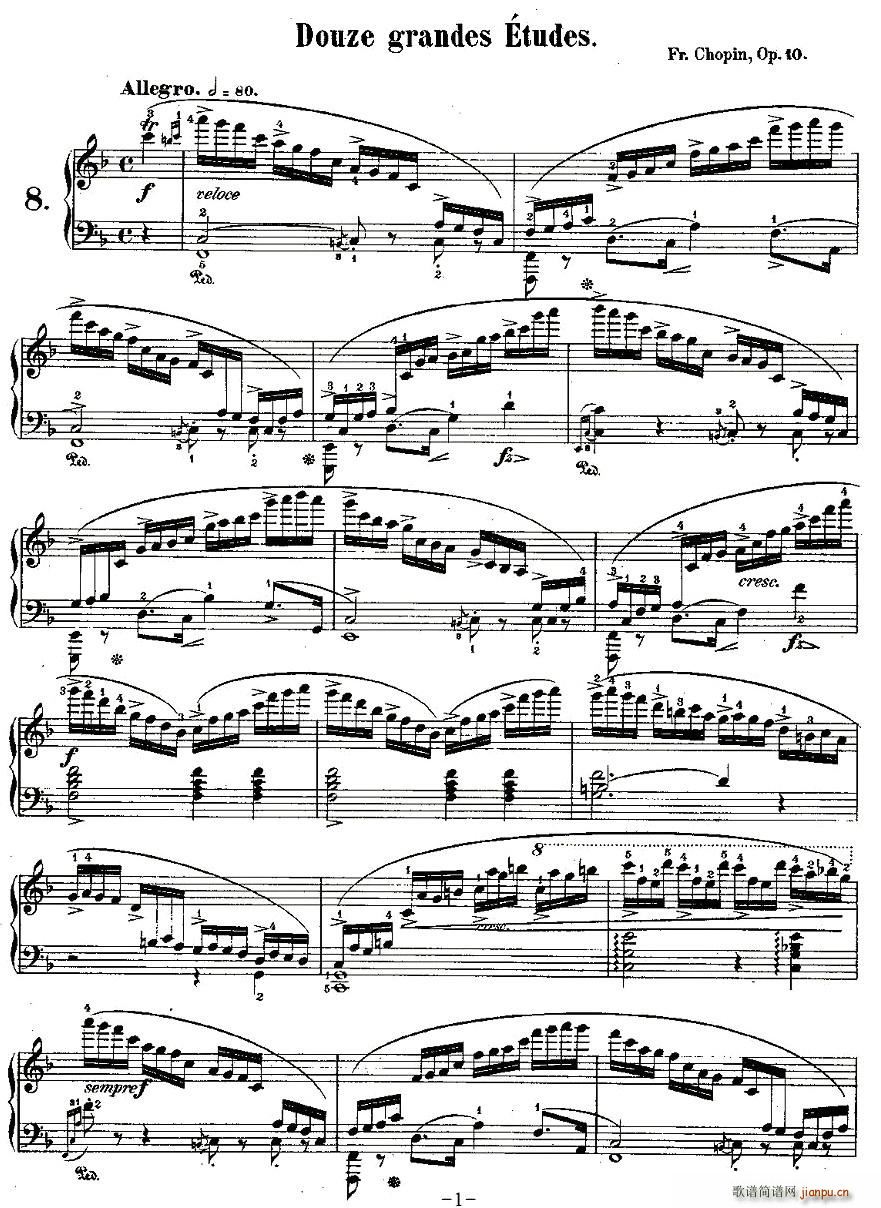 肖邦钢琴练习曲，Op.10之八1