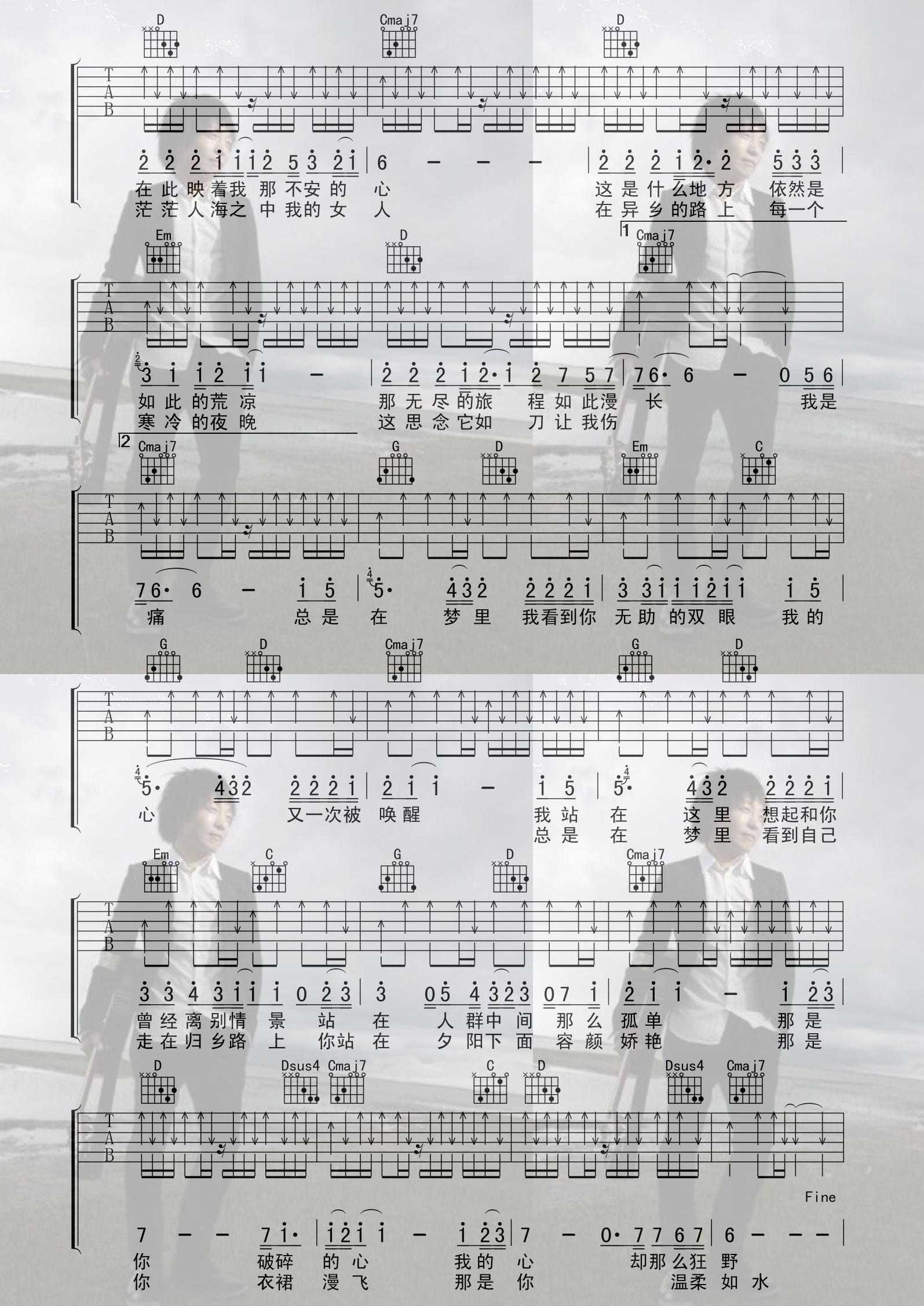 许巍《故乡》吉他谱 喀什怒放2