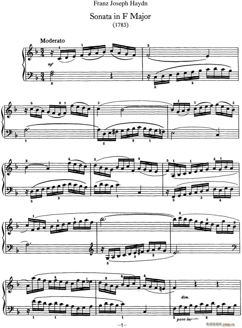 海顿 钢琴奏鸣曲 Hob XVI 47 in F major1