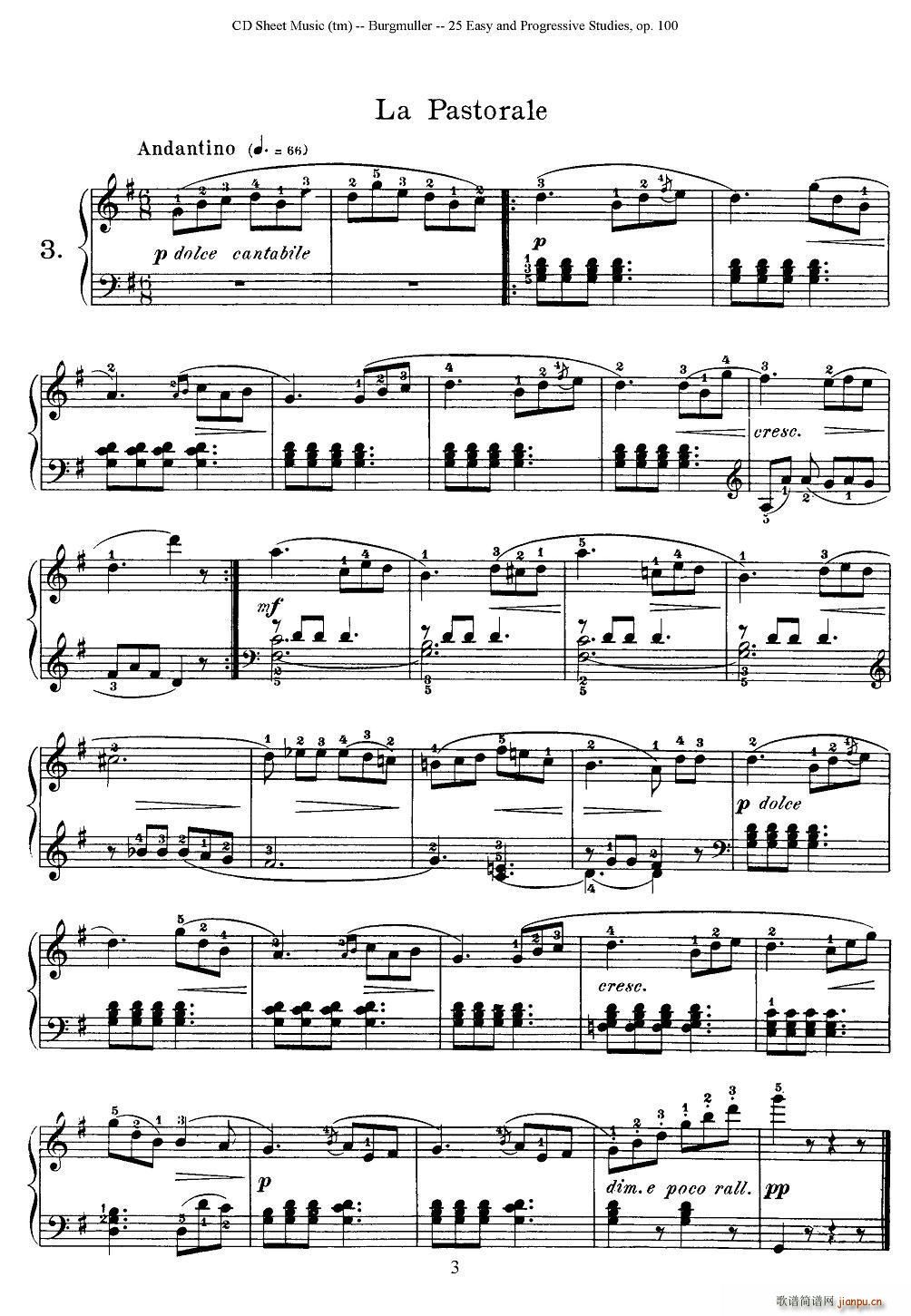 布尔格缪勒-25首钢琴进阶练习曲 Op 100（3、牧歌）1